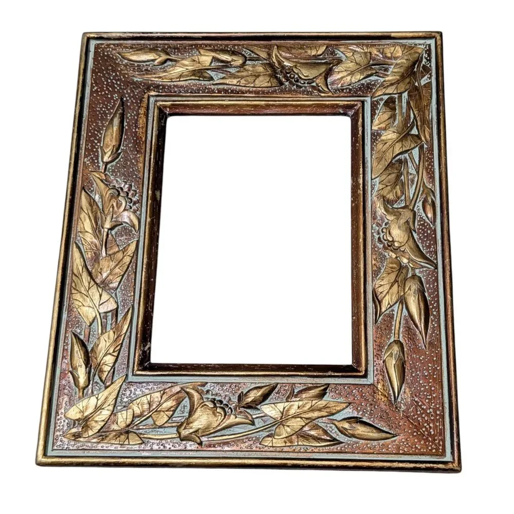 Vintage Ornate Floral Carved Gilt Picture Frame Gold Baroque 5x7 Wall Decor